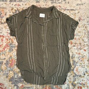 AE Women’s Striped Olive Green Button Up Top